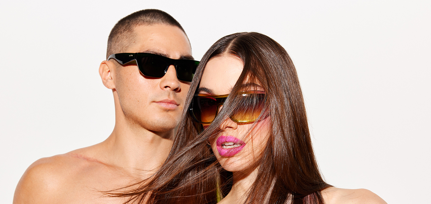 Szade sunglasses banner featuring man and woman wearing Szade sunglasses